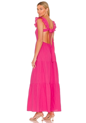 SNDYS x REVOLVE Peaches Linen Dress in Pink. Size M, S, XL, XS, XXL, XXS.