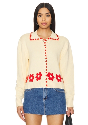 Kitri Polly Cardigan in Red,Ivory. Size M, S, XS.