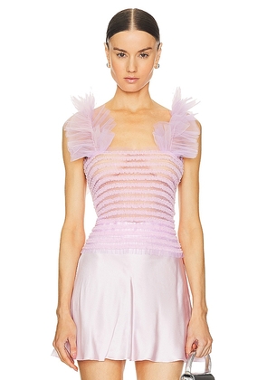 Susan Fang Shirred Tulle Top in Pink. Size S.