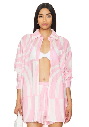 SNDYS Heather Cotton Shirt in Pink. Size M, S, XS, XXL, XXS.