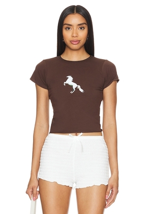 Tyler McGillivary X Revolve Equestrian Tee in Brown. Size M, S, XL, XS.