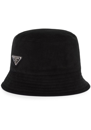 Prada triangle-logo corduroy bucket hat - Black