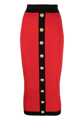 Balmain buttoned knit midi skirt - Red