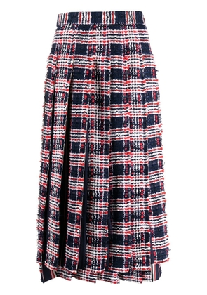 Thom Browne frayed-check A-line skirt - Blue