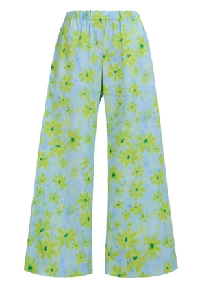 Marni floral-print wide-leg trousers - Blue