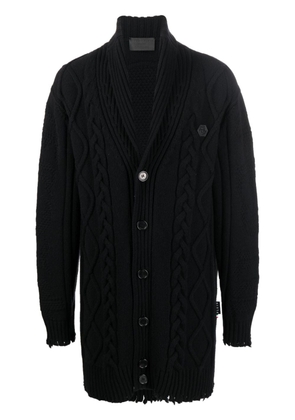 Philipp Plein cable-knit distressed-finish cardigan - Black