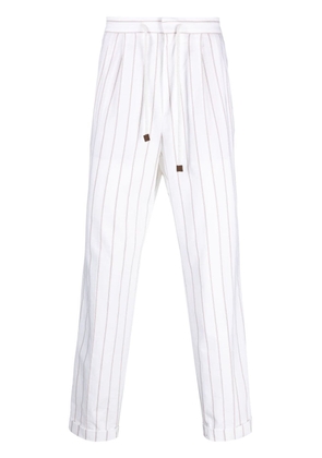 Brunello Cucinelli striped drawstring cotton trousers - White
