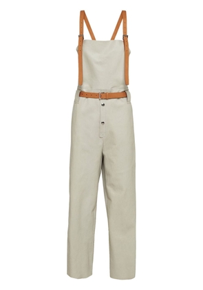 Prada cropped leather overalls - Neutrals