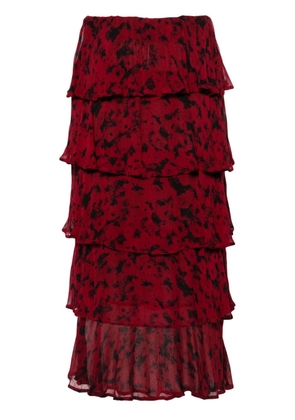 GANNI abstract ruffled midi skirt - Red