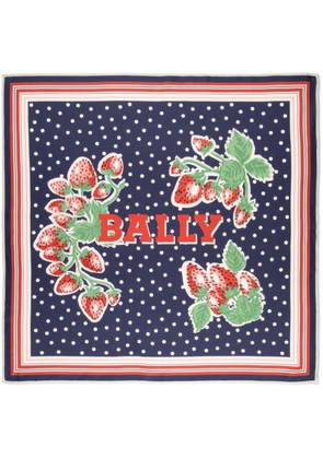 Bally strawberry-print silk scarf - Blue