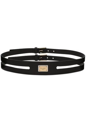 Dolce & Gabbana logo-plaque double-strap belt - Black