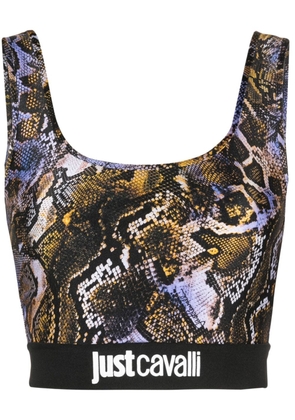 Just Cavalli snakeskin-print cropped sports bra - Black