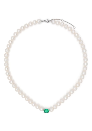 Yvonne Léon 18kt white gold Collier Perles pearl and emerald choker