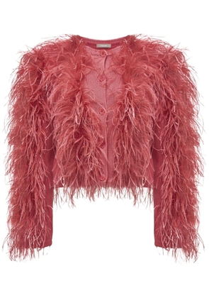 12 STOREEZ feather-trim cotton cardigan - Pink