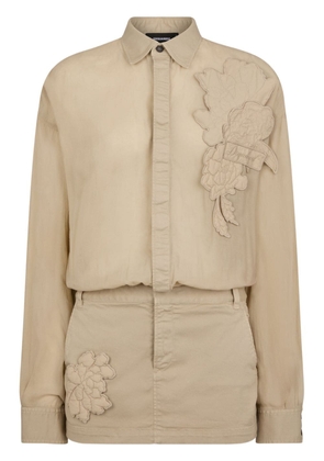 Dsquared2 floral-appliqué cotton shirt dress - Neutrals