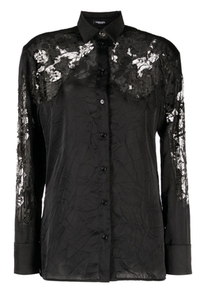 Versace sheer-lace crinkled satin shirt - Black