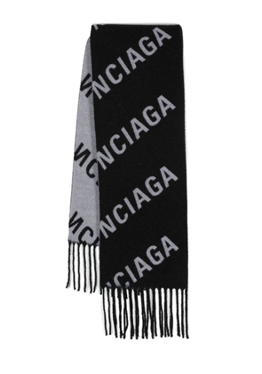 Balenciaga fringed jacquard-logo scarf - Black