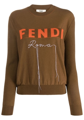 FENDI logo-embroidered fine-knit jumper - Brown
