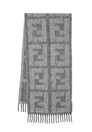 FENDI FF-motif fringed scarf - Grey