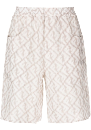 FENDI abstract-print linen shorts - Neutrals