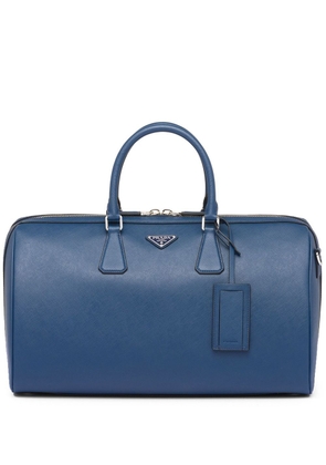 Prada leather logo-patch travel bag - Blue
