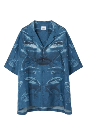 Burberry Shark Print short-sleeve silk shirt - Blue