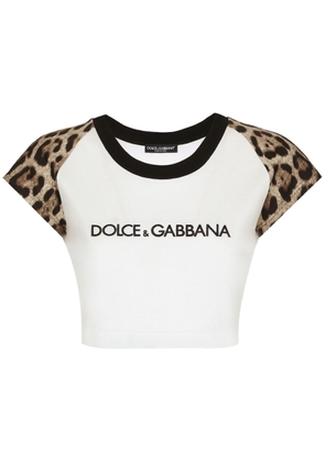 Dolce & Gabbana leopard-print stretch-cotton cropped T-shirt - White