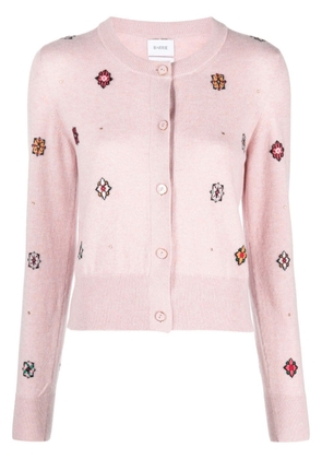 Barrie intarsia-knit round-neck cardigan - Pink