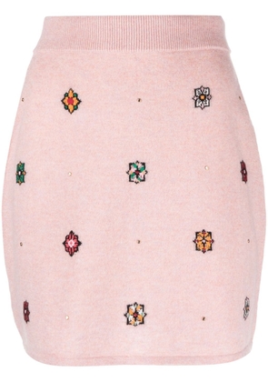 Barrie floral-motif cashmere-cotton straight skirt - Pink