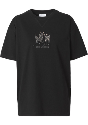 Burberry deer motif-embroidered T-shirt - Black