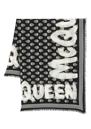 Alexander McQueen Graffiti skull-print wool scarf - Black
