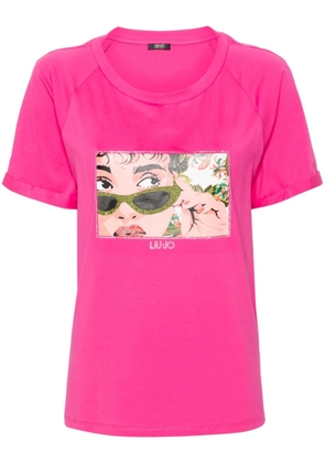 LIU JO illustration-print rhinestone-embellished T-shirt - Pink