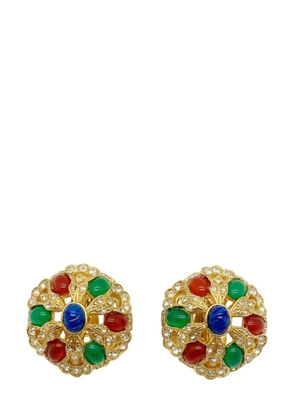 Jennifer Gibson Jewellery Vintage Jewelled Cabochon Earrings 1970s - Gold
