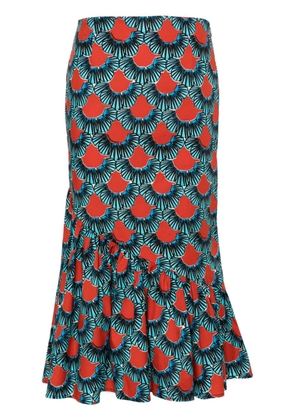 alessandro enriquez abstract-pattern poplin midi skirt - Blue