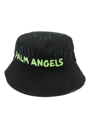 Palm Angels logo-print distressed bucket hat - Black