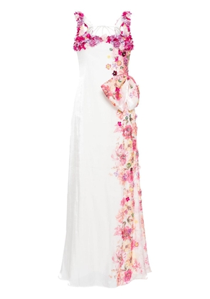 Badgley Mischka floral-appliqué open-back gown - White