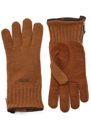 Zegna Oasi cashmere logo-embroidered gloves - Brown