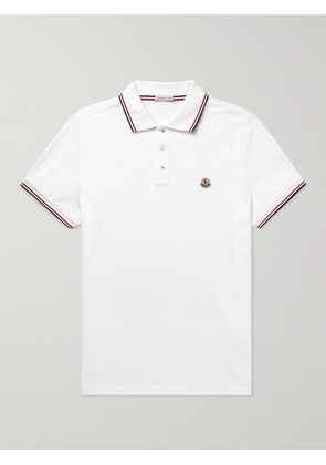 Moncler - Logo-Appliquéd Striped Cotton-Piqué Polo Shirt - Men - White - XS