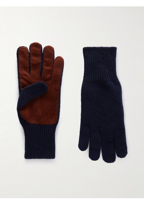 Brunello Cucinelli - Suede-Trimmed Cashmere Gloves - Men - Blue - M