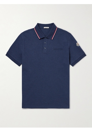 Moncler - Logo-Embossed Contrast-Tipped Cotton-Piqué Polo Shirt - Men - Blue - S