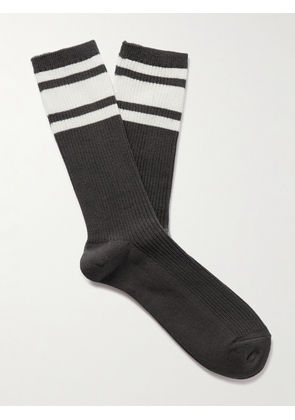 Mr P. - Striped Ribbed Cotton-Blend Socks - Men - Gray