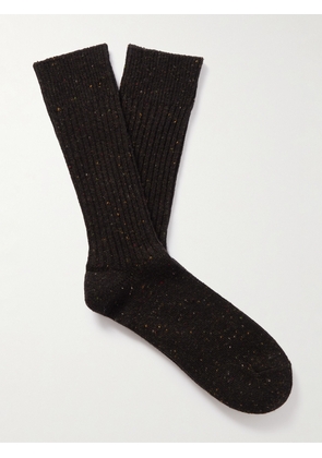 Mr P. - Mélange Ribbed-Knit Socks - Men - Black