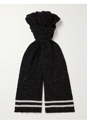 Mr P. - Striped Ribbed Donegal Merino Wool and Wool-Blend Scarf - Men - Black