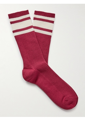 Mr P. - Striped Ribbed Cotton-Blend Socks - Men - Burgundy