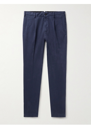 Incotex - Tapered Pleated Cotton-Blend Twill Trousers - Men - Blue - IT 44