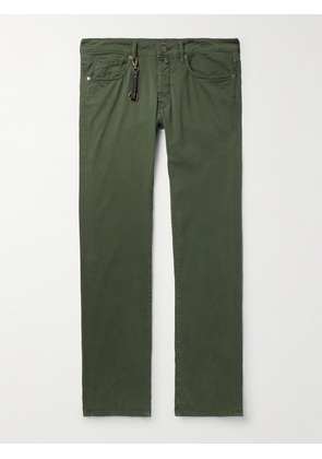 Incotex - Leather-Trimmed Straight-Leg Jeans - Men - Green - UK/US 28