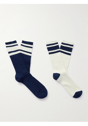 Mr P. - Two-Pack Striped Ribbed Cotton-Blend Socks - Men - Blue
