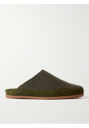 Mulo - Suede-Trimmed Shearling-Lined Recycled-Wool Slippers - Men - Green - UK 6