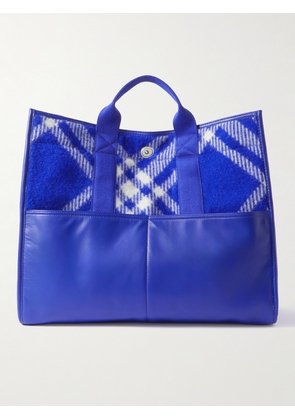 Burberry - Leather-Trimmed Checked Wool Tote Bag - Men - Blue