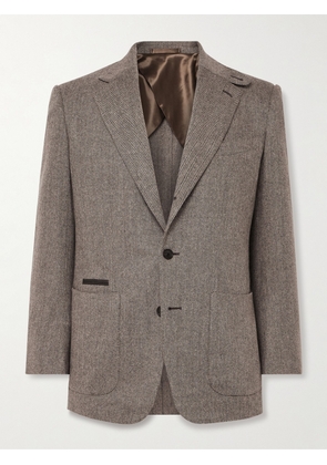 Purdey - Hacking Leather-Trimmed Herringbone Wool and Cashmere-Blend Tweed Blazer - Men - Neutrals - UK/US 36